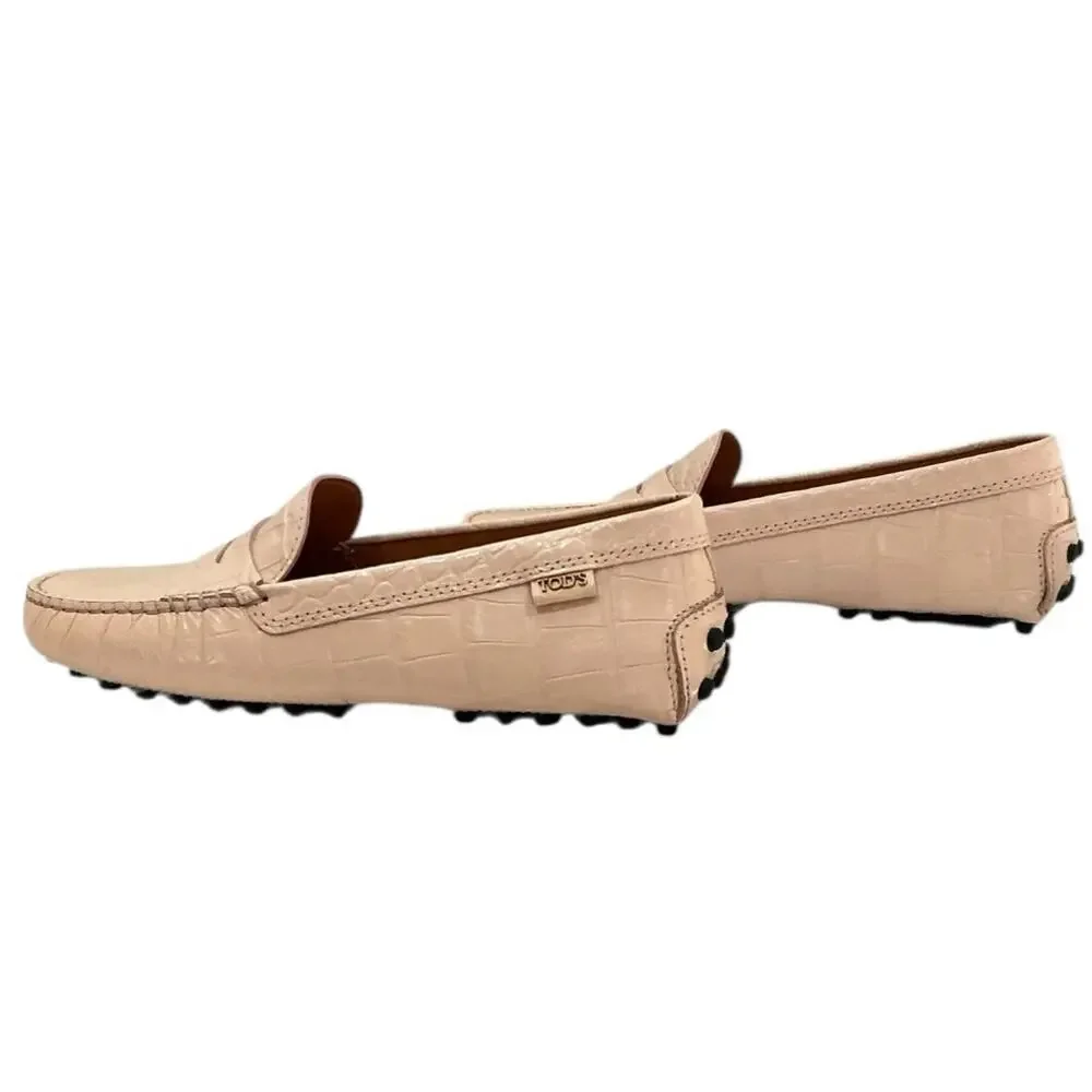 Tod’s Gommino Penny Bar Croc-Embossed Leather Pink Driving Loafers Size‎ 37 US 7